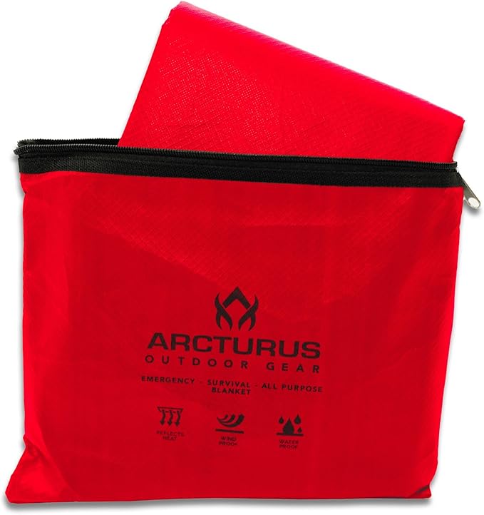 Arcturus All-Weather Outdoor Survival Blanket Thermal Emergency Blanket Reflective Heat Tarp with Grommets Lightweight for Camping Backpacking Hiking &amp Emergency Car Kits Red 60x82in