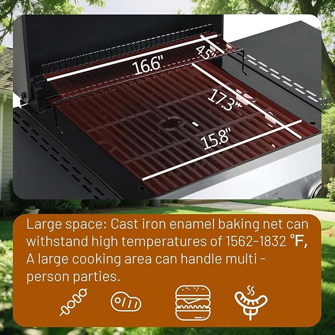 3 Burner BBQ Propane Gas Grill with Plancha Griddle Stainless Steel Patio Garden Barbecue Grill with Two Side Shelves36900 BTU Outdoor Barbecue Cooking with Top Cover Lid