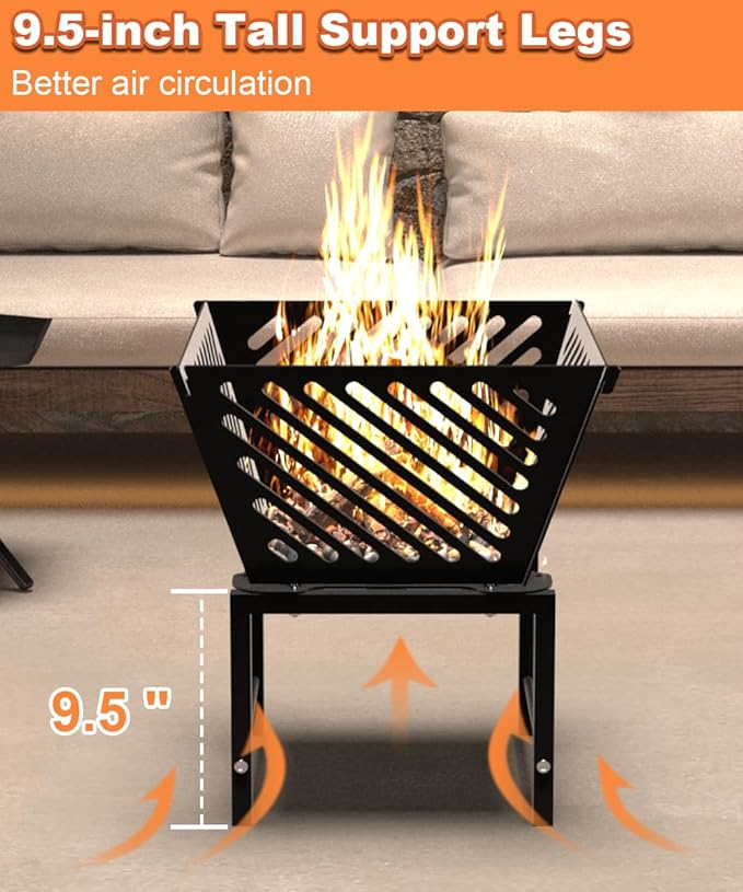 Mondazie Outdoor Fire Pit — 17 Inch Portable with Storage Bag for Camping Patio Heating Picnic and BBQ Trapezoid Diagonal Hollow Black
