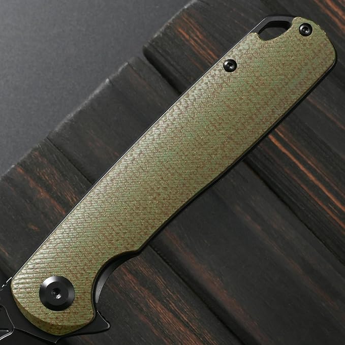 Sitivien ST131 Folding KnifeD2 Blade Micarta Handle EDC Tool Knife with Liner Lock for Outdoor Camping Hiking Fishing(Green)