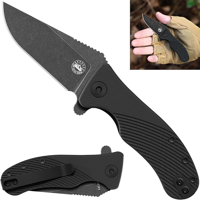 Off-Grid Gear Baby Rhino Compact Pocket Knife - Sandvik 12C27 G10 Scales Lightweight Design for Camping Hiking and Fishing (Nightfall)