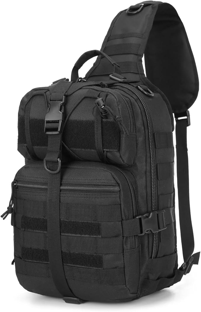 Tactical Sling Bag Backpack Military Rover Shoulder Pack EDC Molle Assault Range Bag for Men Ambidextrous(Black)