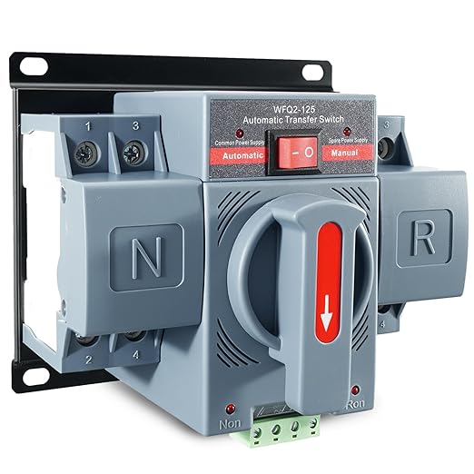 100A AC220V Dual Power Transfer Switch 2Pole ATS Automatic/Manual Changeover Transfer Switch for Home Generator Solar Power System with Auto Selector Over/Under Voltage Protection 50/60Hz