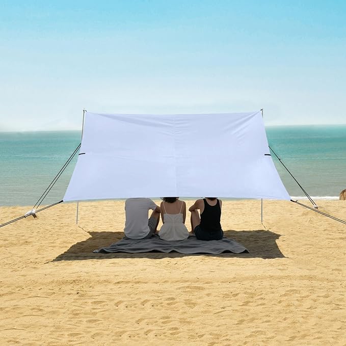 Solid Color Pure Plain Lavender Stable Beach Tent UPF50+ Protection Water-Resistant Sun Shelter Includes Sand Shovel Sandbags Stability Poles for Camping Trips Fishing Backyard Fun or