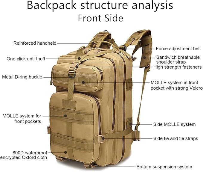 40L Tactical Backpack for Men and Women Army 3 Days Assault Pack Bag Large Rucksack for Hiking Travel Trekking Black