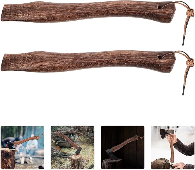 2pcs Wooden Hatchet Handles with Anti-Slip Wood Grip for Campfire Axe Repair 33cm Short Solid Wood Replacement Handles Suitable for Outdoor Camping and DIY Tool Restoration