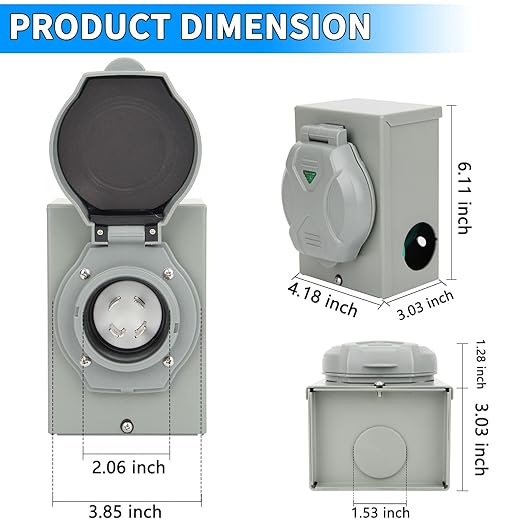 30AMP Generator Power Inlet Box with Pre Punched Knockouts NEMA L14-30P for 4 Prong Generator with LED Indicator Light 125/250 Volt 7500 Watts for Outdoor Use ETL Listed (L14-30P)