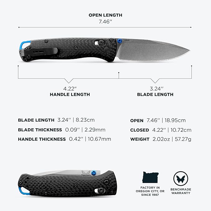 Benchmade - Bugout Outdoor EDC Folding Knife Slim Lightweight Drop-Point Blade Carbon Fiber (535-3)