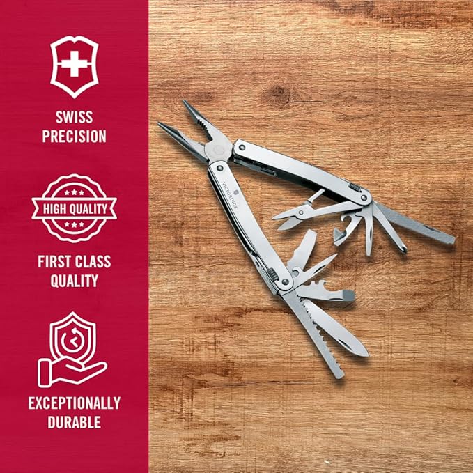 Victorinox Swiss Tool Spirit X Multi Tool 24 Function Swiss Made with Locking Blade and Long-Nosed Pliers and Leather Pouch - Silver