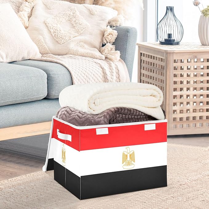 Egypt Flag Egyptian Red and Black Storage Containers with Lids Foldable Blanket Storage Closet Storage Bins for School
