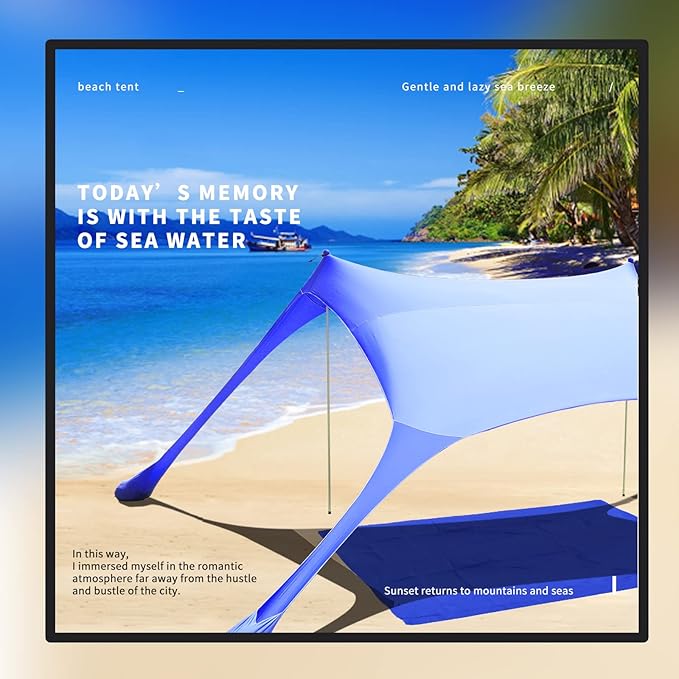 77 FT Beach Tent Sun Shelter UPF50+ UV Protection Outdoor Canopy Tent Sun Shade with 2 Poles for Camping Fishing Backyard and Picnics with Sandproof Beach Blanket Royal Blue