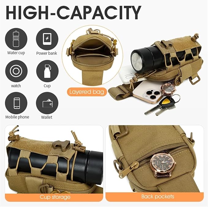 Tactical Sling Front Chest Bag Outdoor Water Bottle Pouch Hiking Trekking Phone Crossbody Climbing Shoulder Backpack Fanny Pack(CP)