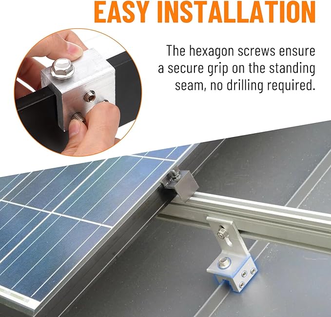 12PCS Standing Seam Roof Clamps Metal Roof Fixing Clamps Racking Bracket for Solar Panel Module Installation Starlink Base Heat Cable and Snow Guard Attachment