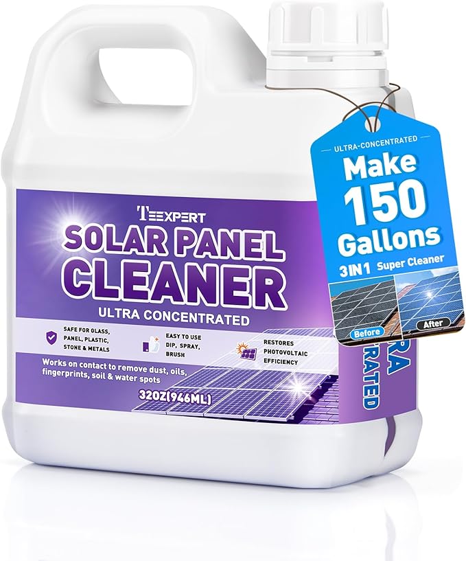 Teexpert Solar Panel Cleaner (32oz Makes 150 Gallons) Ultra Concentrated Glass &amp Solar Panel Cleaning Pro Quick Dry Streak-Free Remove Dirt Dust Droppings Fingerprints Oils &amp Water Spots