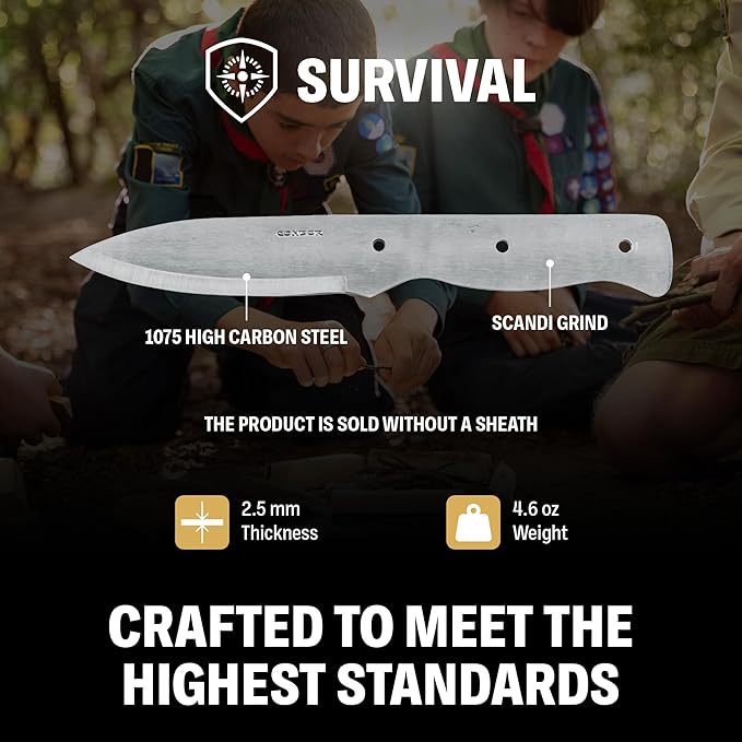 Condor Tool &amp Knife Bushlore Blade Blank - 1075 High Carbon Steel - Knife Blank with a Scandi Grind - Product is Sold Without Sheath - 4.3in Blade - 4.6oz