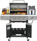 Livavege Outdoor BBQ Grill 4-Burner Propane Gas Grill with Side Burner &amp Cast Iron Grates - Stainless Steel 46700 Btu Barbecue Grills for Patio Cooking Kitchen Backyard Garden (4+1)