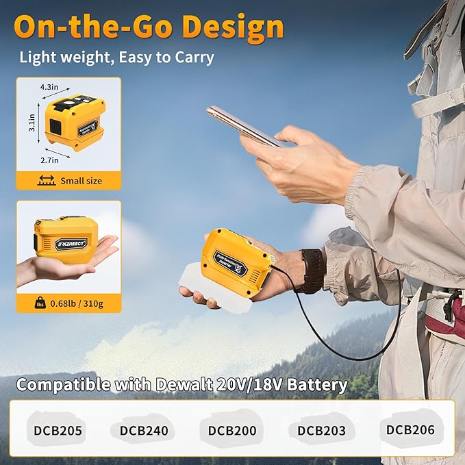 2 Pack Kzreect 220W Power Inverter Compatible with DeWalt 20V/18V Batteries (Battery Not Included) DC to 110V AC Converter with 1 AC Outlet USB-C Dual USB-A &amp 400LM LED Light for Camping Emerg
