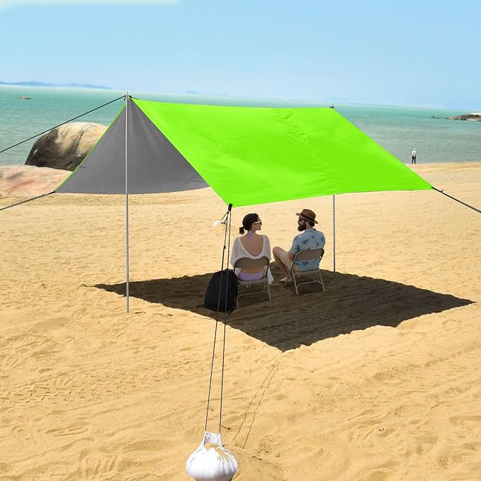 Green Color Beach Tent UPF50 Lightweight Sun Shelter with Sand Pockets for Camping Picnics Backyard