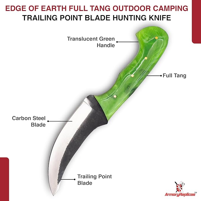 Armory Replicas™ Full Tang Outdoor Camping Knife – High Carbon Steel Trailing Point Blade for Hunting – Durable Versatile and Reliable Tool for Outdoor Adventures