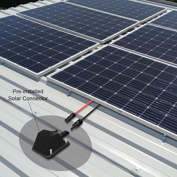 Solar Cable Entry Gland with 10AWG 3.28Ft Solar Extension Cable UV Resistance Waterproof Solar Junction Box for RV Boat Campe Van(Black)