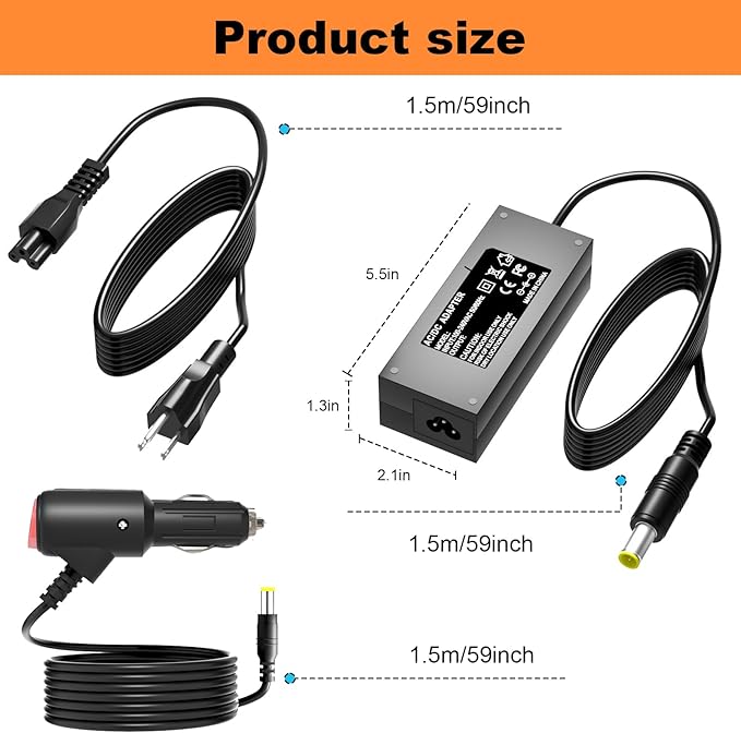 65W Power Adapter with 65W Car Charger for Anker Portable Power Station A1720 Anker 521/523/533 A1730/A1731 Powerhouse II 300 (256Wh/288Wh/389Wh) and 300W/200W Solar Power Station