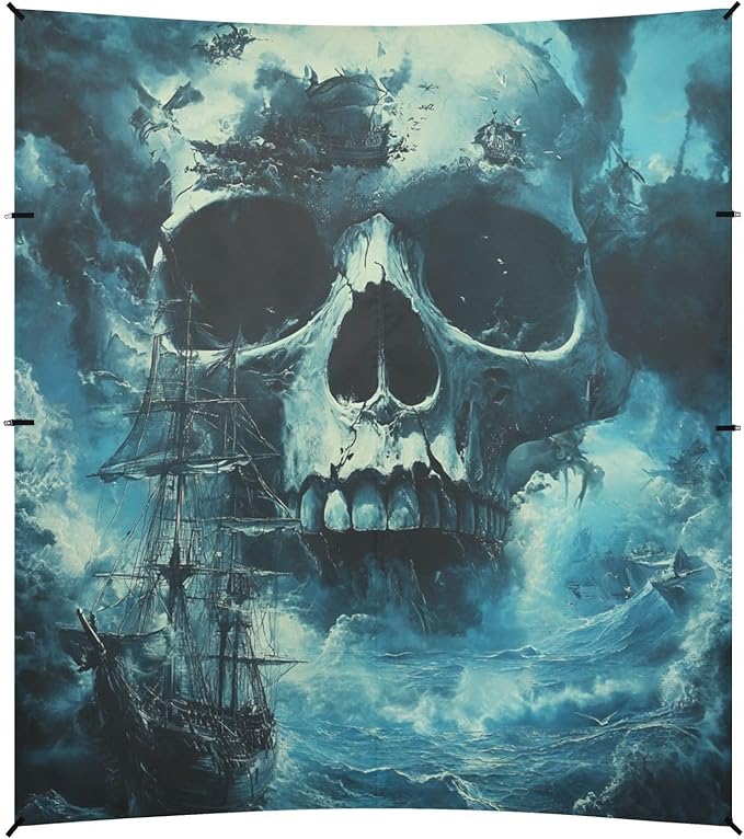 ALAZA Skull Ocean Pirate Ship Beach Tent Sun Shelter Portable Canopy Sunshade for Outdoor Camping Picnics Backyard Fun 10x9 ft