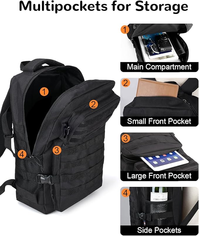 20L Small Tactical Backpack with Molle System for Men Waterproof Military Backpack for Hiking Camping Traveling Mens Work Backpack with Multipockets Black