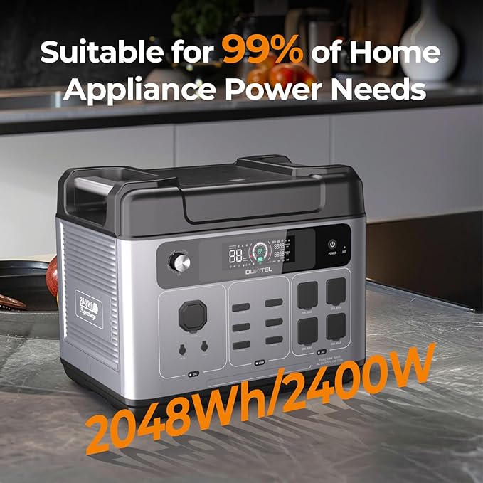 OUKITEL P2001 Plus 2400W Solar Generator with 200W Solar Panel 2048Wh Solar Power Station with 4 AC Outlets(5000W Peak) 1.5H Full Charging APP Control Battery Backup for Home Camping &amp RVs