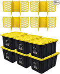 Ramtuff 6 Pack Heavy Duty Stackable Storage Container Snap-Tight Lid 27 Gallon and ORGANIZE-IT! 4 Pack 6 Slot Tote Dividers for Storage Containers