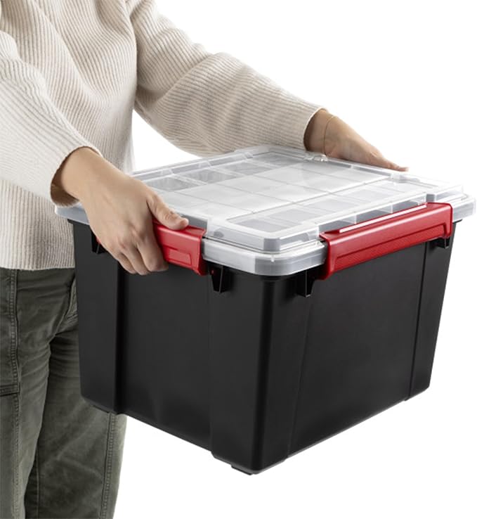 Sterilite 8 Pack Gasket Box Stackable Plastic 13.5 Gallon Storage Container with Lids Black - Waterproof and Dustproof Tote for Home Organization