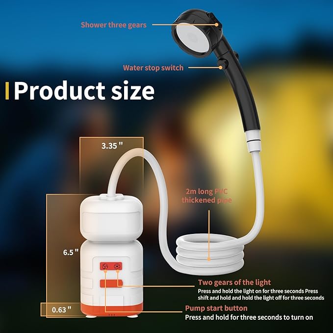 Portable Shower For CampingUpgraded 8000mah Rechargeable Camping Shower With Lighting IPX7 Waterproof Camp Shower For Outdoor Lighting Car Washing Flower Watering Pet Cleaning