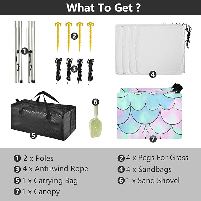 xigua Scallops Shape Beach Tent Sun Shelter with Carrying Bag - Silver Coated Oxford Fabric Beach Canopy for Beach Camping Fishing - Includes Windproof Ropes Sandbags &amp Stakes