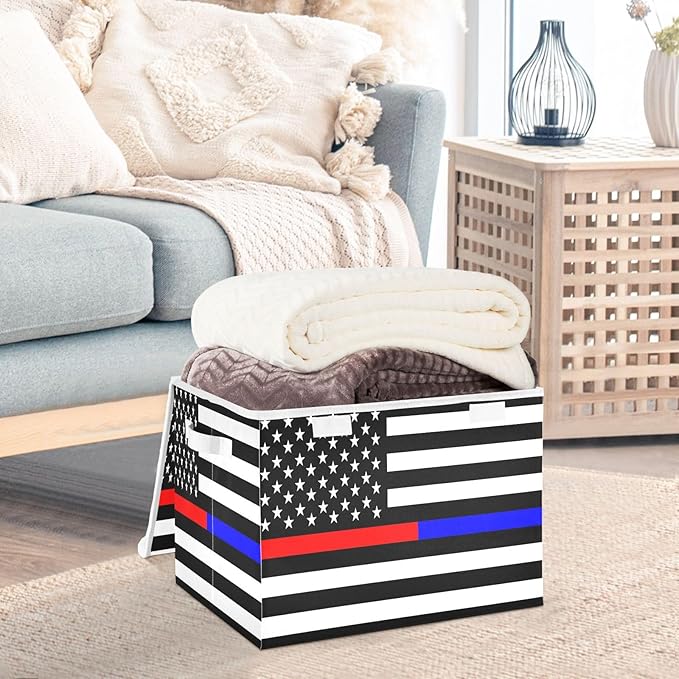Usa Flag American Honoring Firefighter Storage Containers with Lids Collapsible Organizer Bins Gallon Storage Bins for