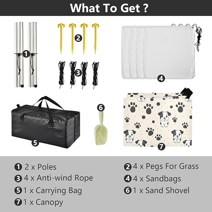 ALAZA Cute Dog Puppy Paw Prints Beach Tent Sun Shelter UPF50+ Protection Beach Shade Canopy w/ 4 Sandbags for Outdoor Camping Fishing Backyard Fun Picnic 10x9 ft