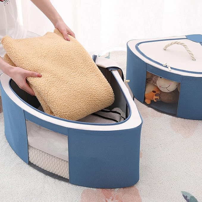 Foldable Storage Bins Cubes Boxes with Lid Triangle Corner Collapsible Fabric Storage Box Navy