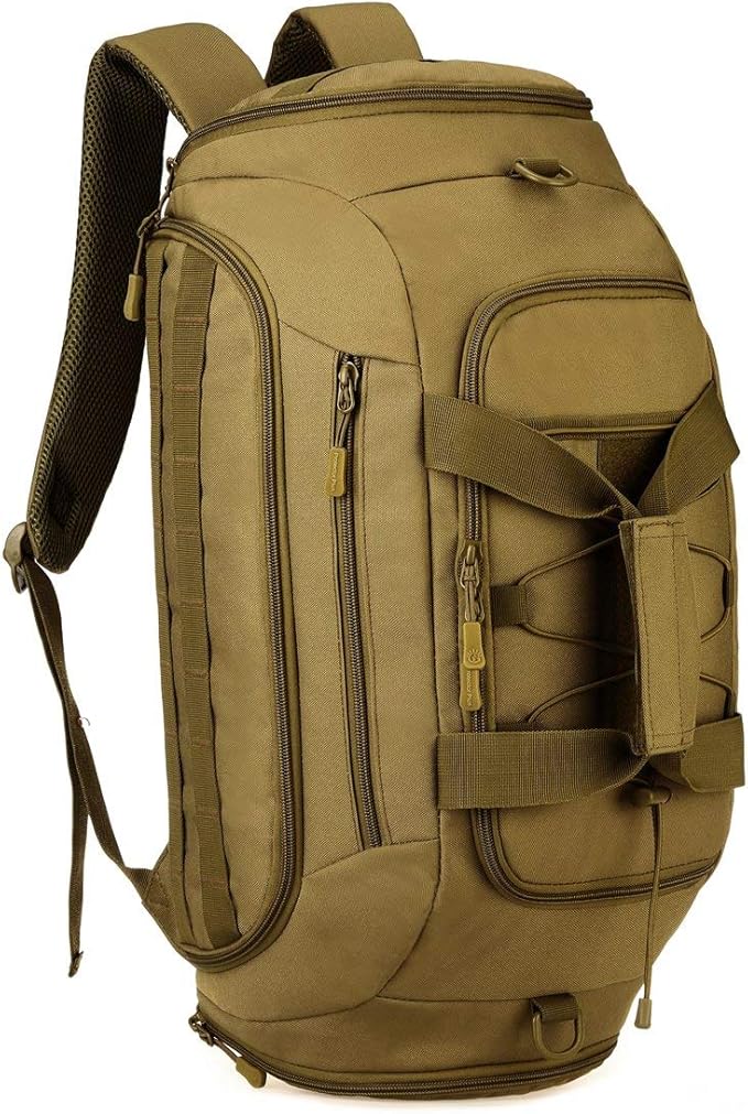UNISTRENGH 3-Ways Tactical Military Nylon Men Holdall Weekend Travel Duffel Bag Backpack Messenger Shoulder Bags Rucksack Handbag (Coyote-45L)