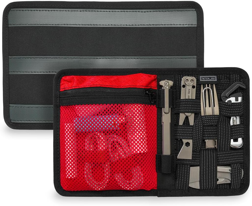 TACTICAL_GEEK EDC Organizer Board Anti-Slip Elastic Woven Board Utility Bag Insert Panel for Small Gear Backpack Accessories (TCM10-Black Red)