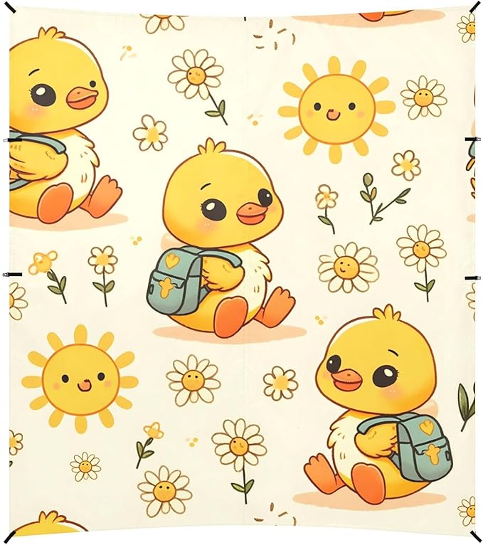ALAZA Cute Duck Daisy Flower Beach Tent Sun Shelter UPF50+ Protection Beach Shade Canopy w/ 4 Sandbags for Outdoor Camping Fishing Backyard Fun Picnic 10x9 ft