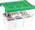 loobuu Plastic Storage Bins with Lids Art Craft Supply Organizer Box with Brush Pot Multipurpose Stackable Storage Containers for Organizing Tool Craft CrayonSewing (Green)
