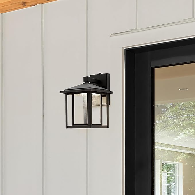 Maxxima LED Outdoor Wall Light Seeded Glass Home Entryway Lighting Dusk to Dawn Photocell Sensor Porch Light 1000 Lumens 3000K Warm White - 11.5 in. Height