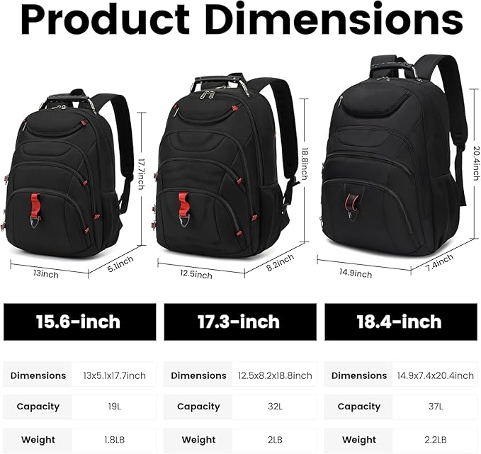 Extra Large Laptop Backpack for Men37L Gaming Laptop Backpack18.4Inch Travel Backpack with USB Charging Port Business Flight Approved -Big Capacity Computer Bag College Bookbag Black Black