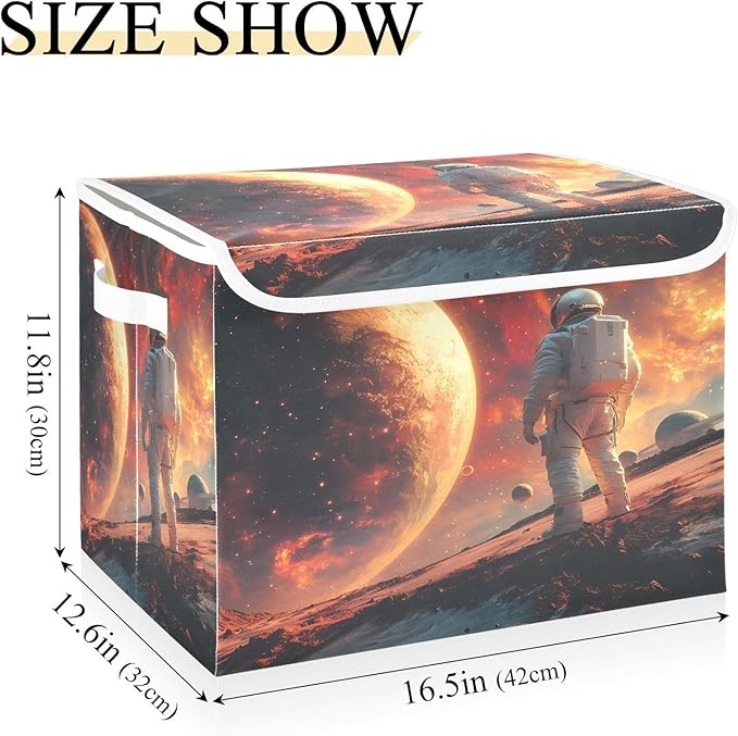 MNSRUU Containers Baskets with Lids Space Astronaut Fabric Foldable Storage Bins Organizer with Lid Collapsible Storage Boxes for Home Bedroom Closet Office