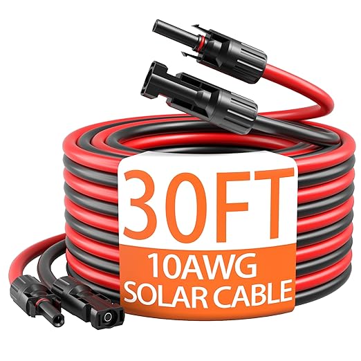 energeaster 10AWG Solar Extension Cable with Pair of Connectors Solar Panel Adaptor Kit Tool Solar Panel Extension Cable10 Gauge WireRed and Black(30FT Red + 30FT Black)
