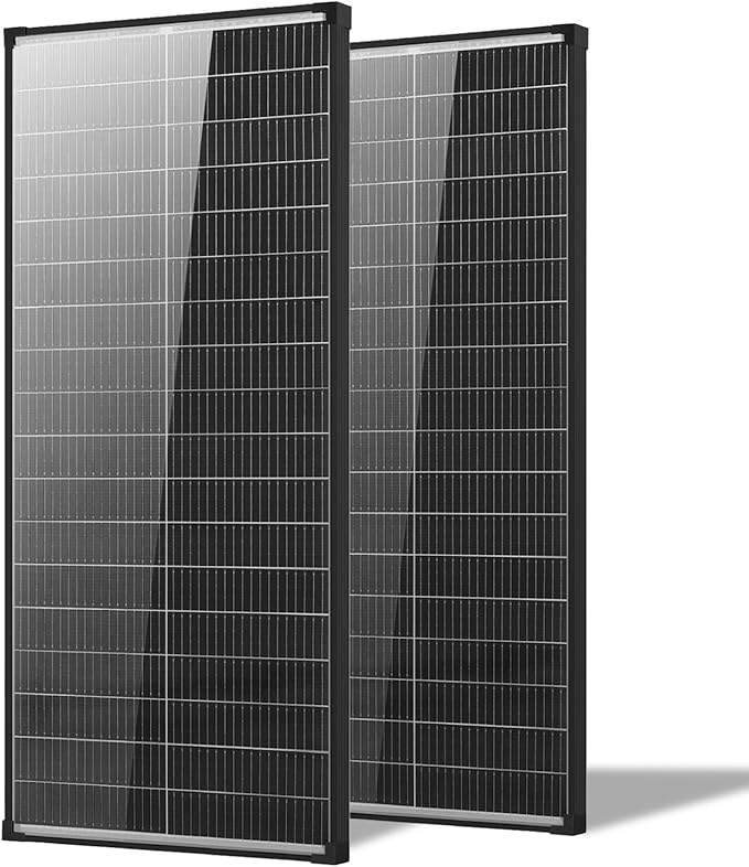 200 Watt Solar Panel2pcs 100w bifacial solar panel12V 18BB N-Type A+ Monocrystalline Cell 25% High Efficiency Solar Panels for Rooftop RV Farm Trailer Marine Home Off-Grid System(100W*2PCS Bifacial)