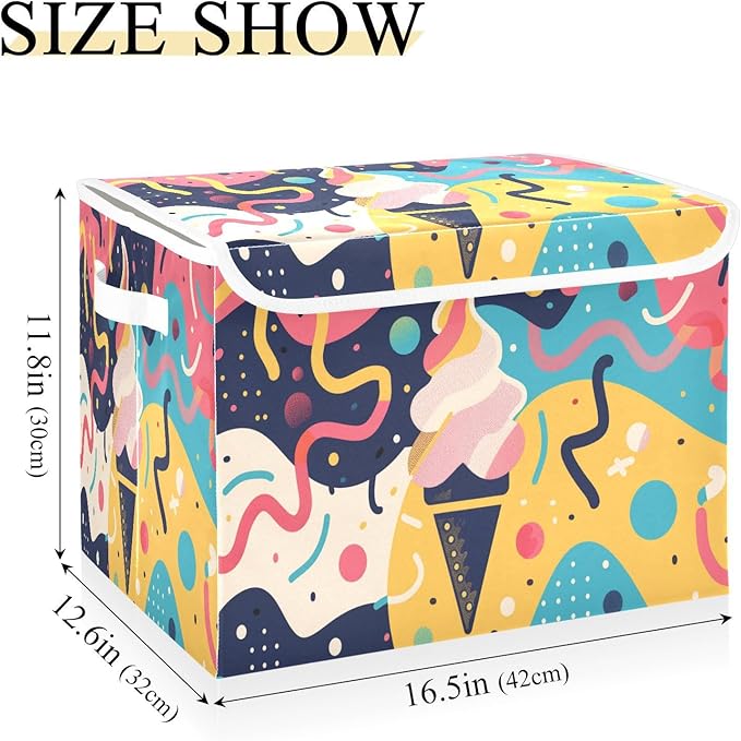 Storage Bins With Lid Stackable Fabric Closet Organizer Clothing Storage Large Boxes For Closet Shelves Bedroom Creative Ice Cream Art