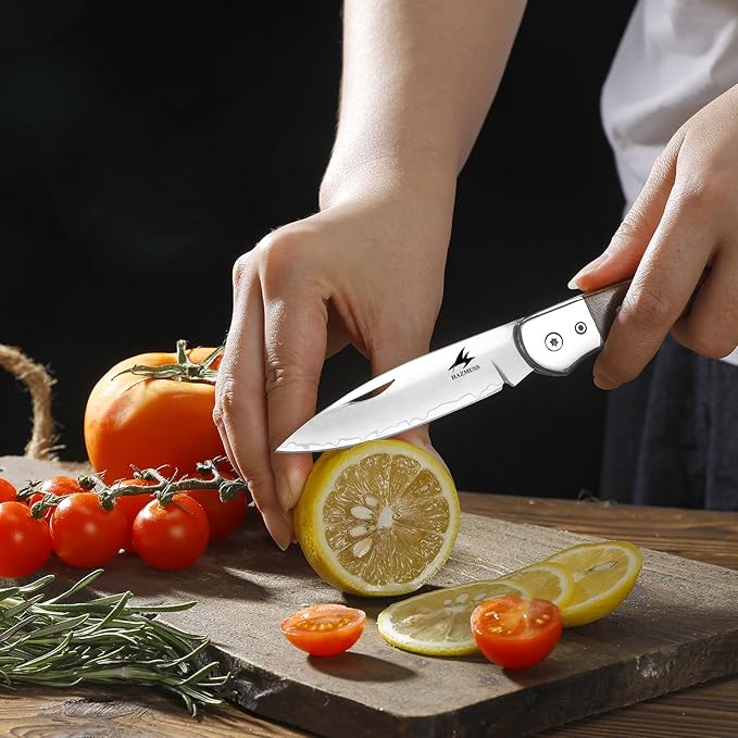 Pocket Folding Knife 3.1 inch 9Cr18MoV Stainless Steel Blade Sharp Pocket Knife with Comfortable Wooden Handle Multi-Tool for Camping