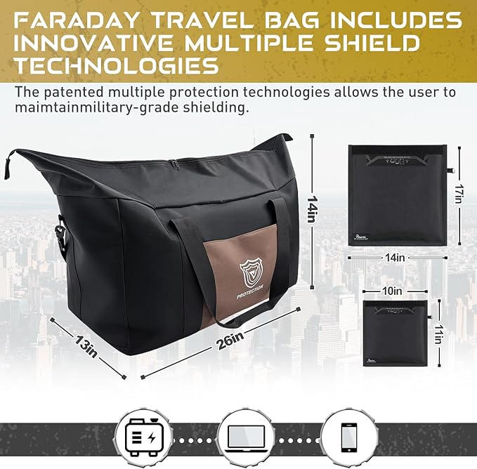 Faraday Duffel Bag Military-Grade RF Shielding for Large Electronics &amp Mobile Devices Travel Protection Signal Isolation Data Privacy