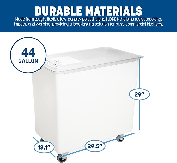 Carlisle FoodService Products BIN4402 Portable Ingredient / Food Storage Bin with Sliding Lid 44 Gallon White