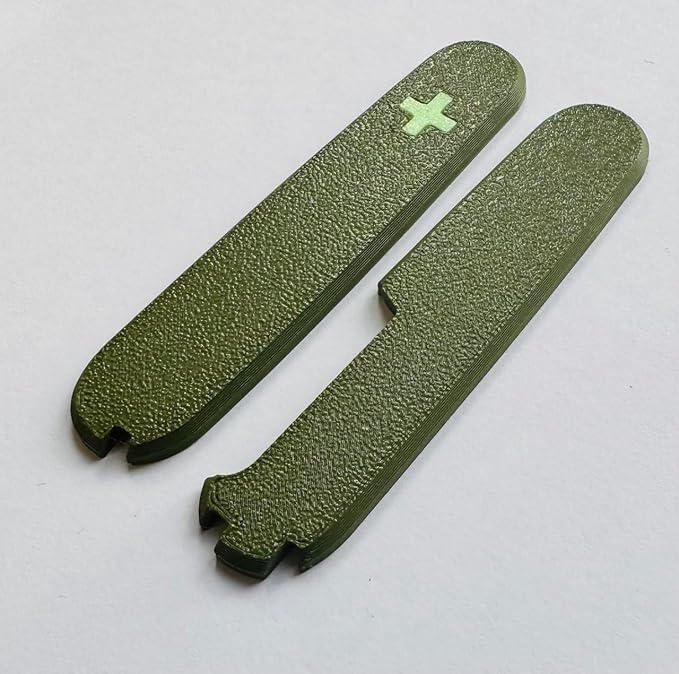 Replacement Covers For Victorinox Scales Plus 91mm Plastic Handles With Toothpick Tweezers And Ballpoint Pen Glowing Cross (Army Green)
