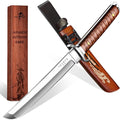 Purple Dragon Japanese Fixed Blade Knife with Engraved Sheath for Belt Tanto Knife D2 Steel Samurai Knives with Wooden Handle for Camping Outdoor Mini Katana Gifts for Men